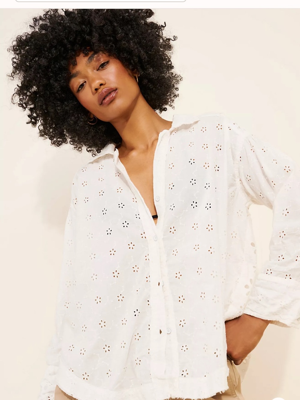Free People Mae Washed Eyelet Shirt